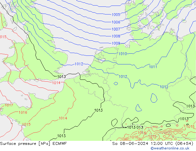 Surface pressure ECMWF Sa 08.06.2024 12 UTC