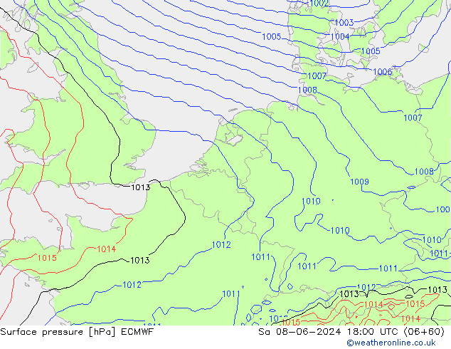 Bodendruck ECMWF Sa 08.06.2024 18 UTC