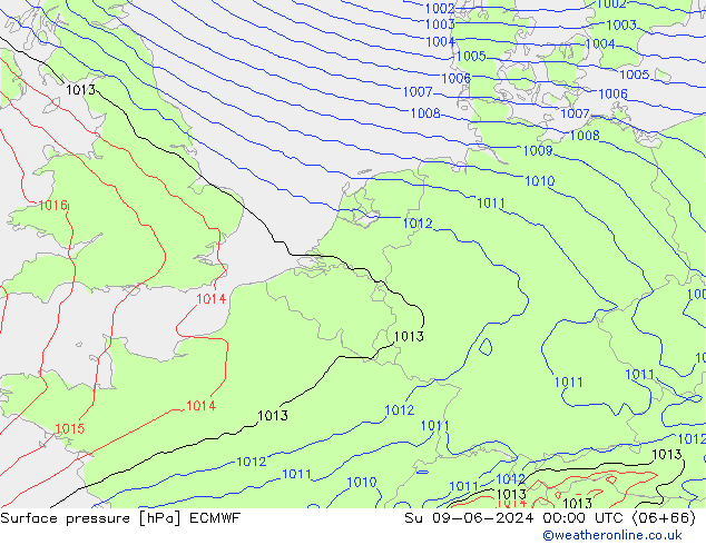 pression de l'air ECMWF dim 09.06.2024 00 UTC