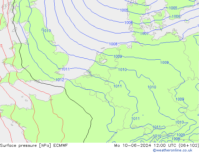 Surface pressure ECMWF Mo 10.06.2024 12 UTC