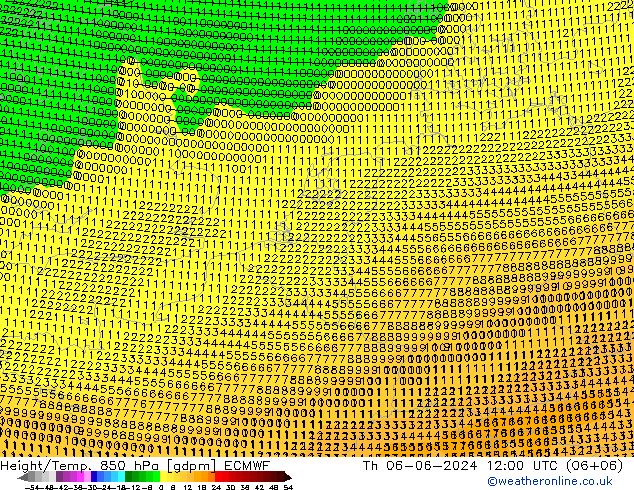 Height/Temp. 850 hPa ECMWF Do 06.06.2024 12 UTC