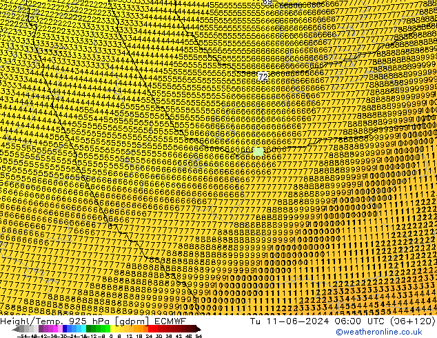 Height/Temp. 925 hPa ECMWF Tu 11.06.2024 06 UTC