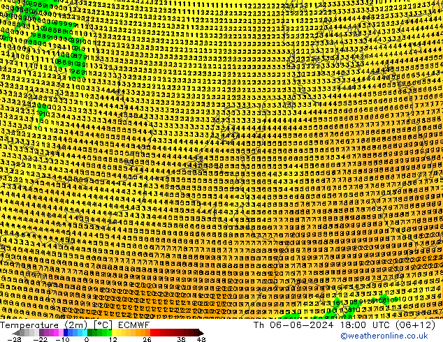 Temperatura (2m) ECMWF gio 06.06.2024 18 UTC