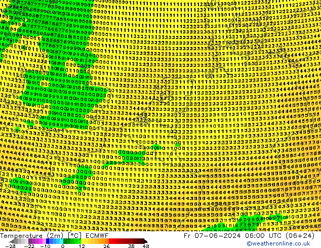 Temperaturkarte (2m) ECMWF Fr 07.06.2024 06 UTC