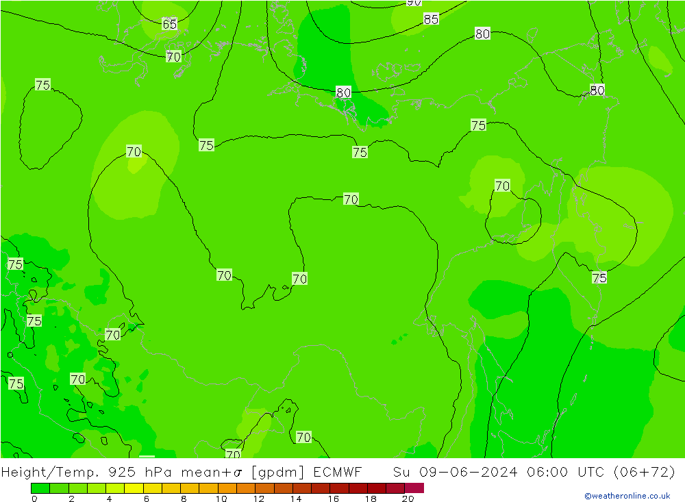 Height/Temp. 925 hPa ECMWF Su 09.06.2024 06 UTC