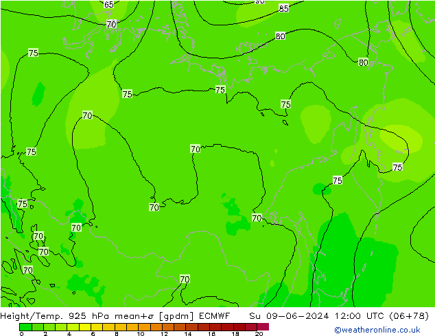 Height/Temp. 925 hPa ECMWF  09.06.2024 12 UTC