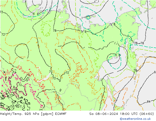 Height/Temp. 925 hPa ECMWF So 08.06.2024 18 UTC