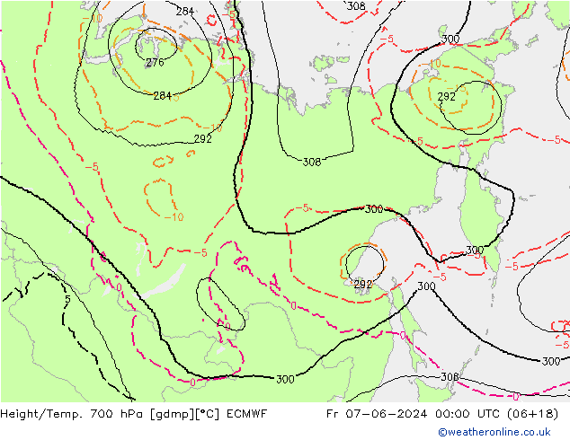 Hoogte/Temp. 700 hPa ECMWF vr 07.06.2024 00 UTC