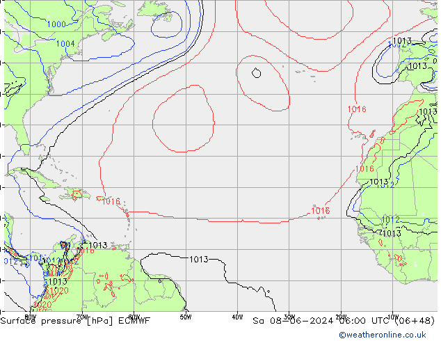 Presión superficial ECMWF sáb 08.06.2024 06 UTC