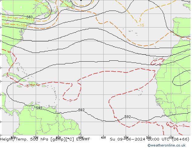 Height/Temp. 500 гПа ECMWF Вс 09.06.2024 00 UTC