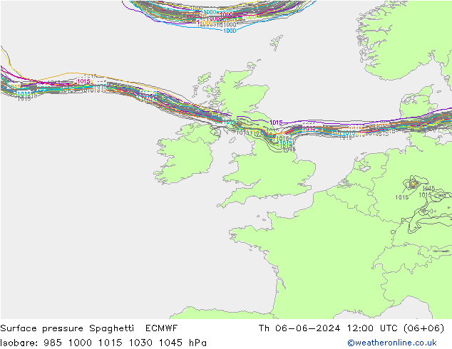 Atmosférický tlak Spaghetti ECMWF Čt 06.06.2024 12 UTC
