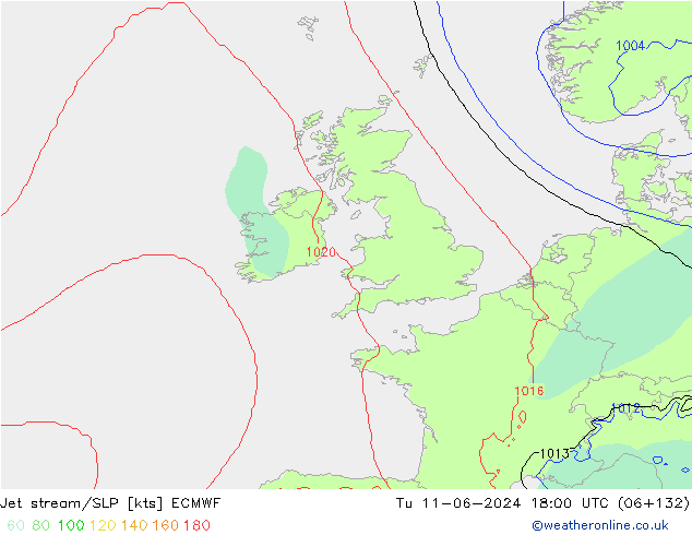 Straalstroom/SLP ECMWF di 11.06.2024 18 UTC