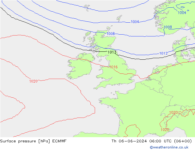 Surface pressure ECMWF Th 06.06.2024 06 UTC