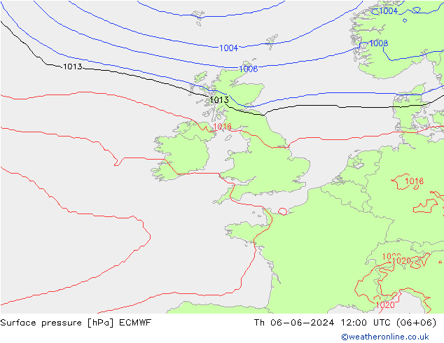 Atmosférický tlak ECMWF Čt 06.06.2024 12 UTC