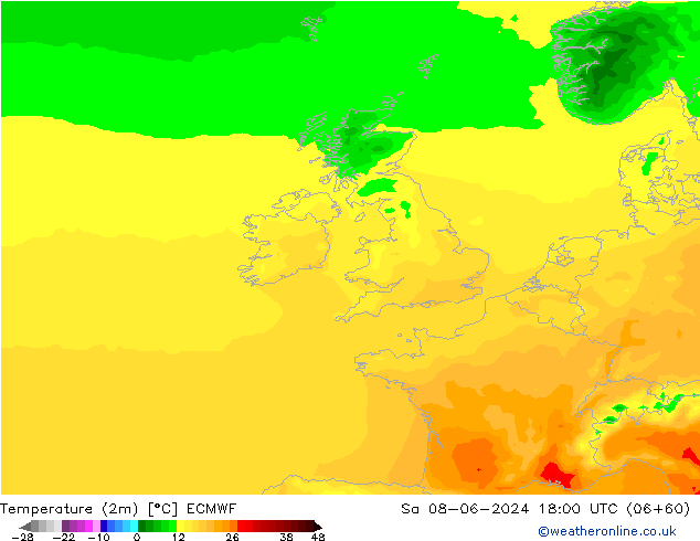 Temperature (2m) ECMWF So 08.06.2024 18 UTC