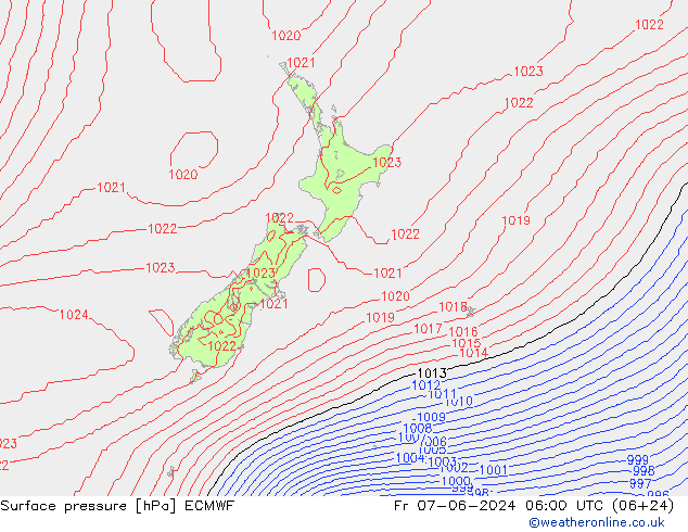 pressão do solo ECMWF Sex 07.06.2024 06 UTC