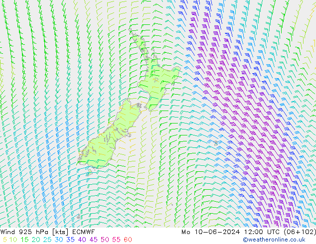 Wind 925 hPa ECMWF Mo 10.06.2024 12 UTC