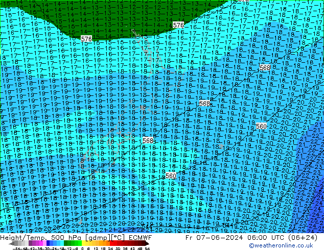 Geop./Temp. 500 hPa ECMWF vie 07.06.2024 06 UTC