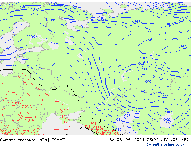 Surface pressure ECMWF Sa 08.06.2024 06 UTC