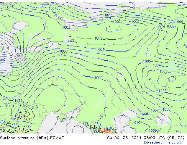 Pressione al suolo ECMWF dom 09.06.2024 06 UTC