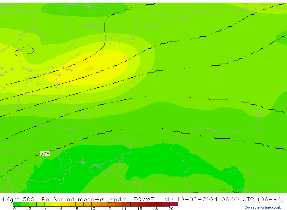 Height 500 hPa Spread ECMWF Mo 10.06.2024 06 UTC