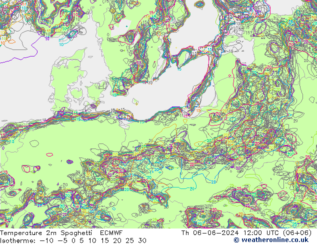 Temperature 2m Spaghetti ECMWF Th 06.06.2024 12 UTC