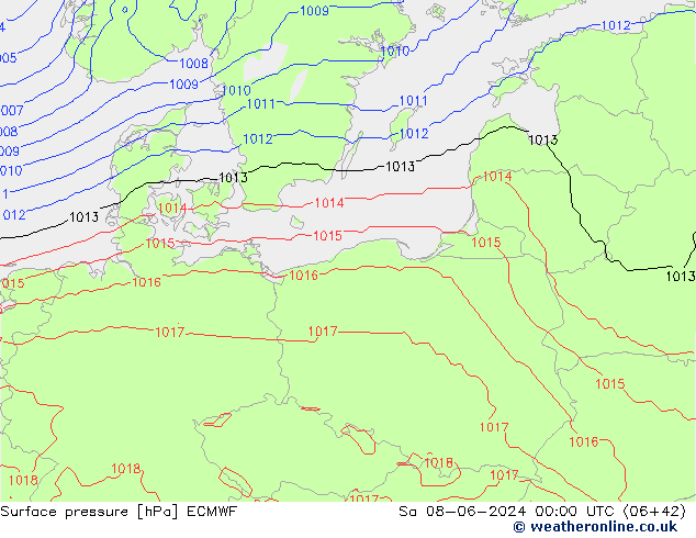 Surface pressure ECMWF Sa 08.06.2024 00 UTC