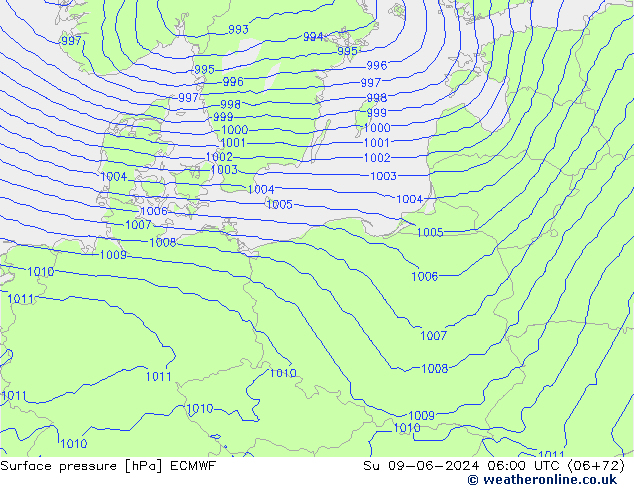 Surface pressure ECMWF Su 09.06.2024 06 UTC