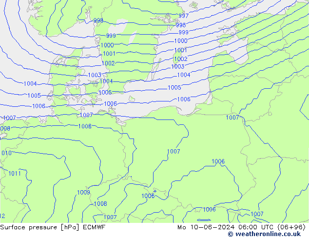 Luchtdruk (Grond) ECMWF ma 10.06.2024 06 UTC