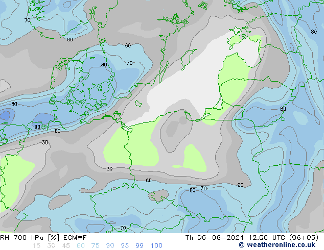 RH 700 гПа ECMWF чт 06.06.2024 12 UTC