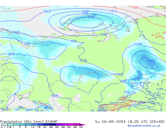 Nied. akkumuliert (6Std) ECMWF So 09.06.2024 00 UTC