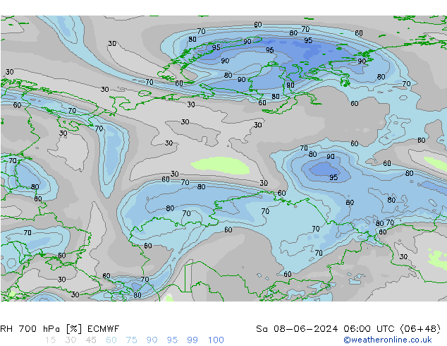 RH 700 hPa ECMWF  08.06.2024 06 UTC