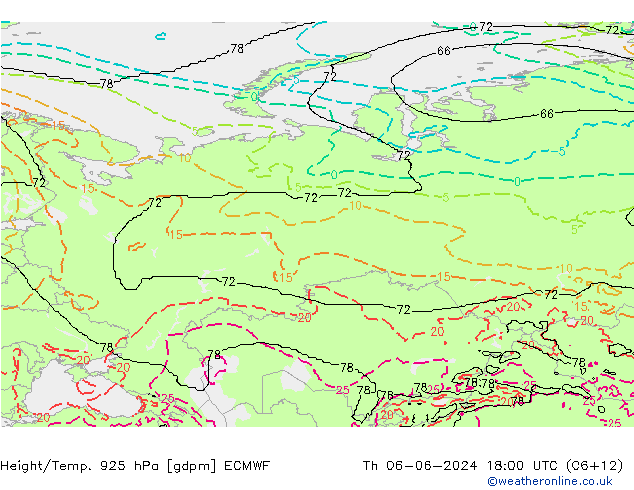 Height/Temp. 925 гПа ECMWF чт 06.06.2024 18 UTC