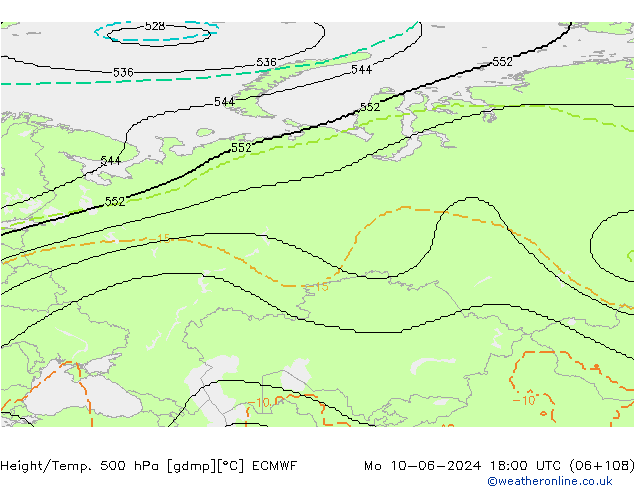 Height/Temp. 500 hPa ECMWF Mo 10.06.2024 18 UTC