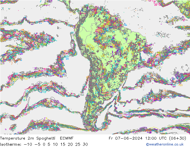 Temperatuurkaart Spaghetti ECMWF vr 07.06.2024 12 UTC