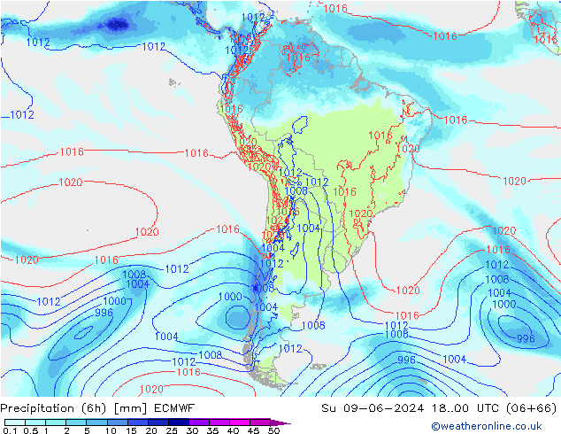 Precipitación (6h) ECMWF dom 09.06.2024 00 UTC