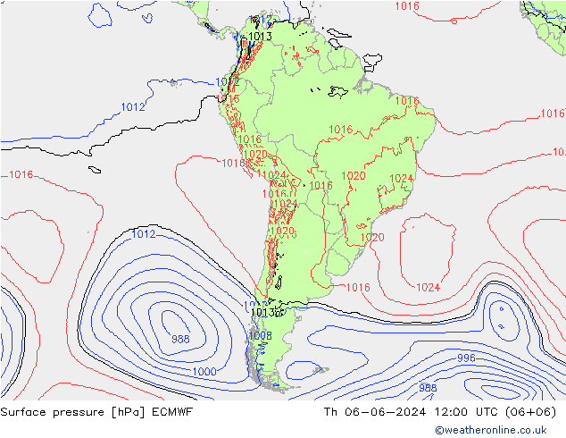 Surface pressure ECMWF Th 06.06.2024 12 UTC