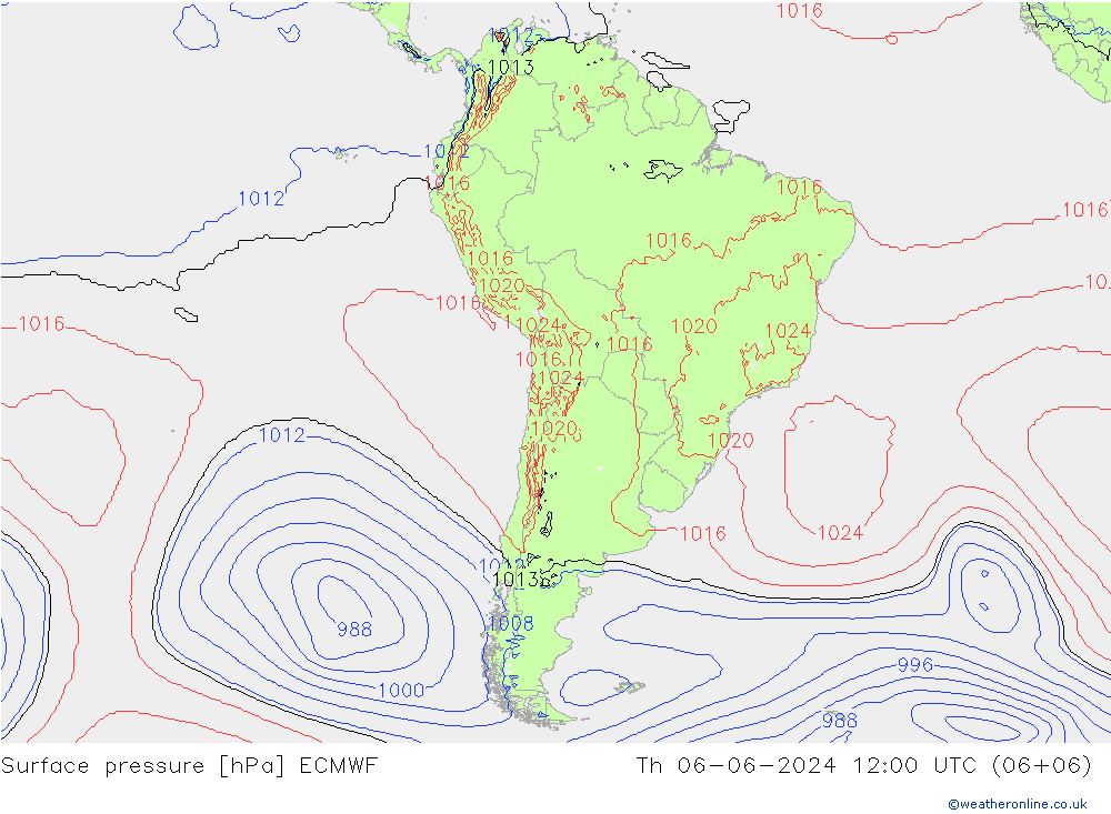 Surface pressure ECMWF Th 06.06.2024 12 UTC