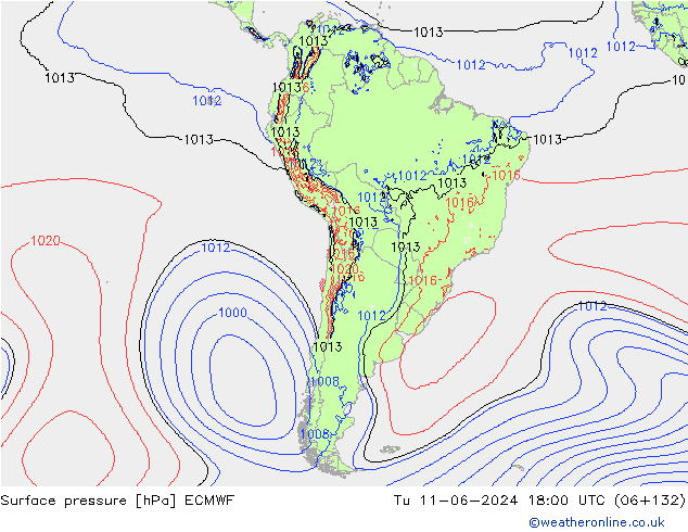 Pressione al suolo ECMWF mar 11.06.2024 18 UTC