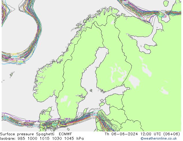 Surface pressure Spaghetti ECMWF Th 06.06.2024 12 UTC