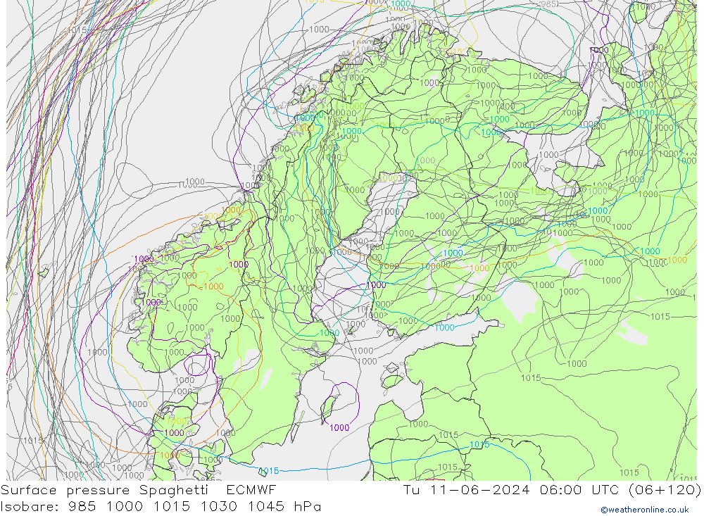 ciśnienie Spaghetti ECMWF wto. 11.06.2024 06 UTC