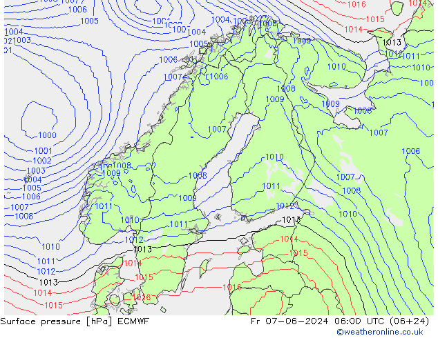 Atmosférický tlak ECMWF Pá 07.06.2024 06 UTC