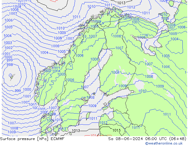 Pressione al suolo ECMWF sab 08.06.2024 06 UTC