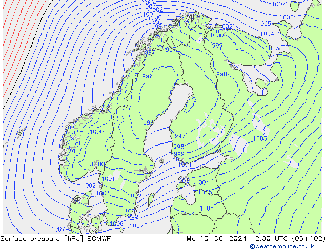 Atmosférický tlak ECMWF Po 10.06.2024 12 UTC