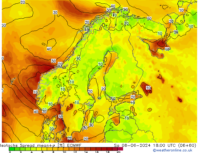 Isotachen Spread ECMWF Sa 08.06.2024 18 UTC