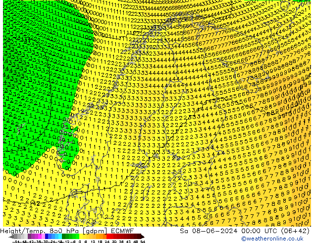 Height/Temp. 850 hPa ECMWF Sa 08.06.2024 00 UTC