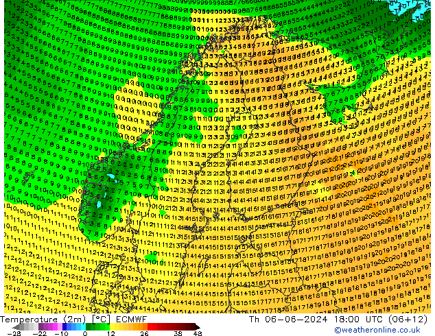 карта температуры ECMWF чт 06.06.2024 18 UTC