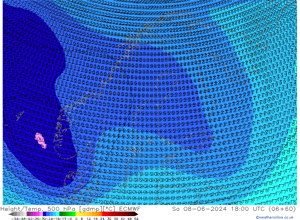 Height/Temp. 500 hPa ECMWF Sa 08.06.2024 18 UTC