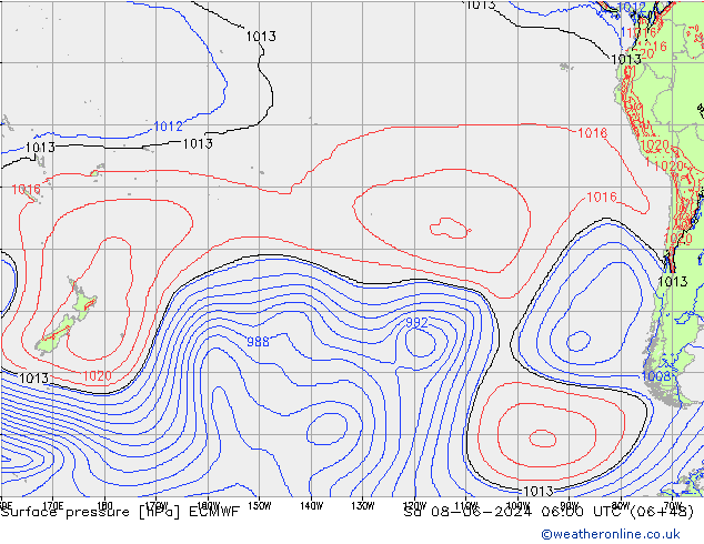 Surface pressure ECMWF Sa 08.06.2024 06 UTC