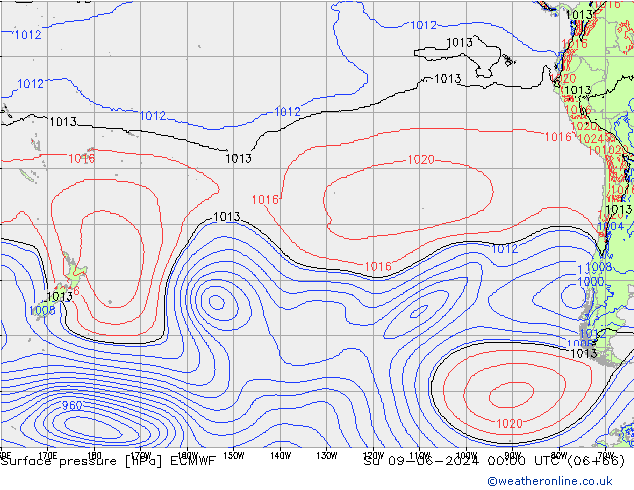 Presión superficial ECMWF dom 09.06.2024 00 UTC